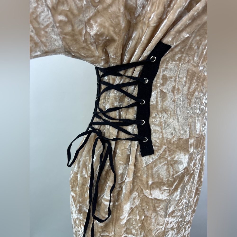 💚 3440. Crushed Velour Lace Up Detail Mini Dress - Picture 2 of 7
